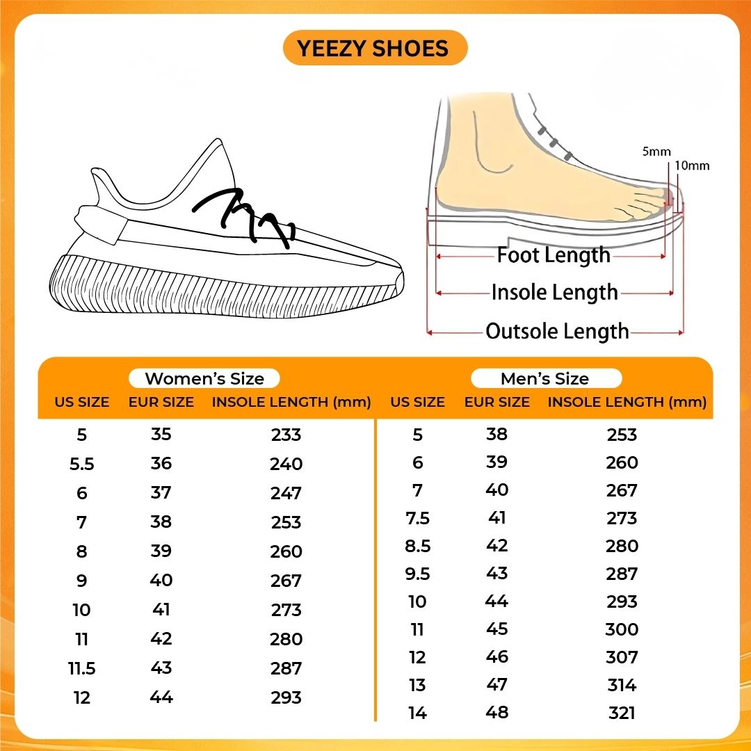 Yeezy Shoes Size Chart - Dragon Ball Z Gifts