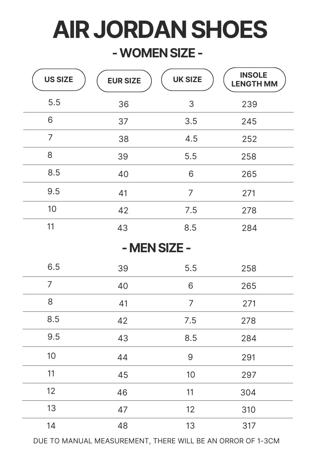 Air Jordan Shoes Size Chart - Dragon Ball Z Gifts