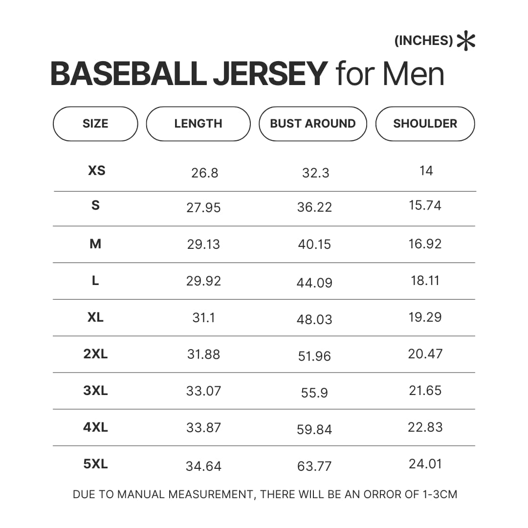 Men Baseball Jersey Size Chart - Dragon Ball Z Gifts