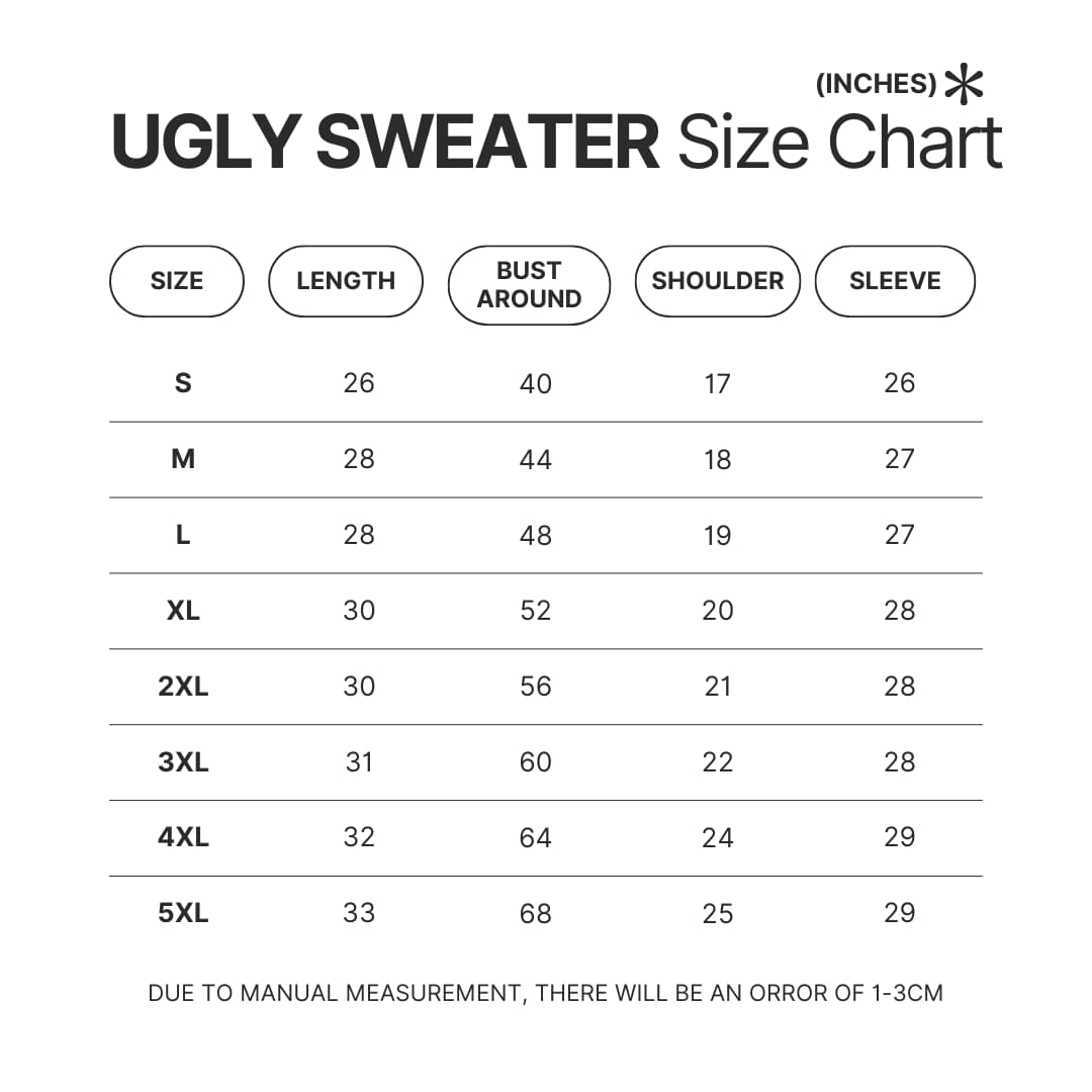 Ugly Sweater Size Chart - Dragon Ball Z Gifts