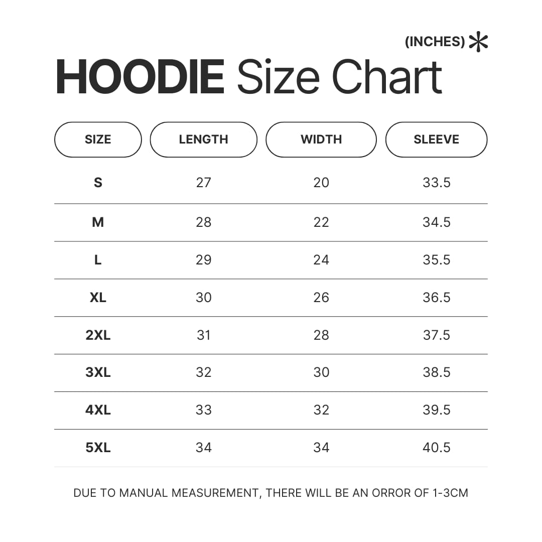 Hoodie Size Chart - Dragon Ball Z Gifts