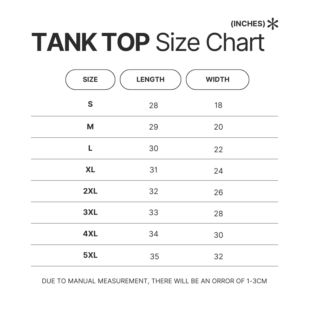 Tank Top Size Chart - Dragon Ball Z Gifts