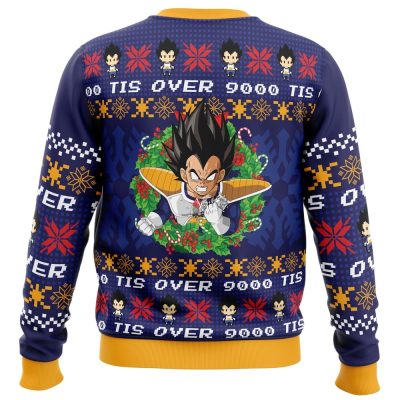 Tis Over 9000 DBZ PC Ugly Christmas Sweater back mockup - Dragon Ball Z Gifts