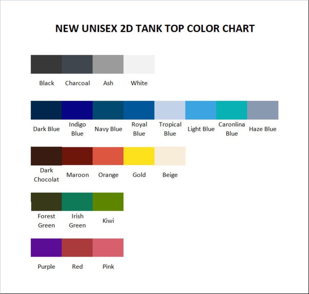 tank top color chart - Dragon Ball Z Gifts